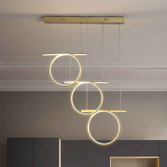 Contemporary Led Hanging Light - Metallic Suspension Lighting For Dining Table Gold 3 Rings