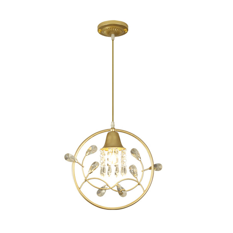 Modern Gold Bird And Flower Crystal Suspension Light With 1 Bulb