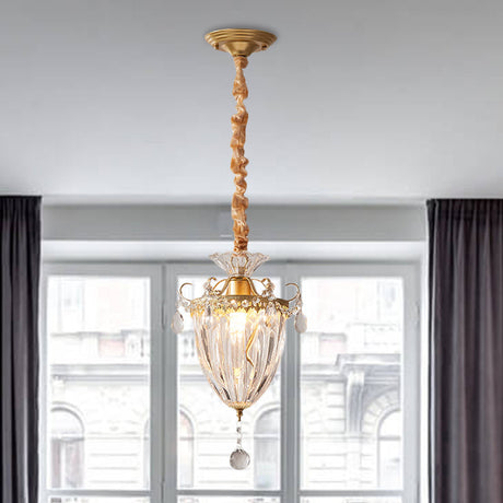 Contemporary Crystal Gold Pendant Light For Parlour With Downward Lighting