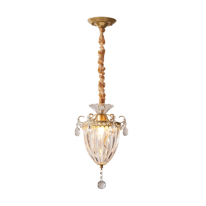 Contemporary Crystal Gold Pendant Light For Parlour With Downward Lighting