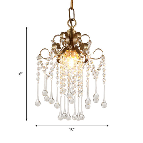 Modern Gold Curved Pendant Light With Crystal Beads - Bedchamber Ceiling Suspension Lamp