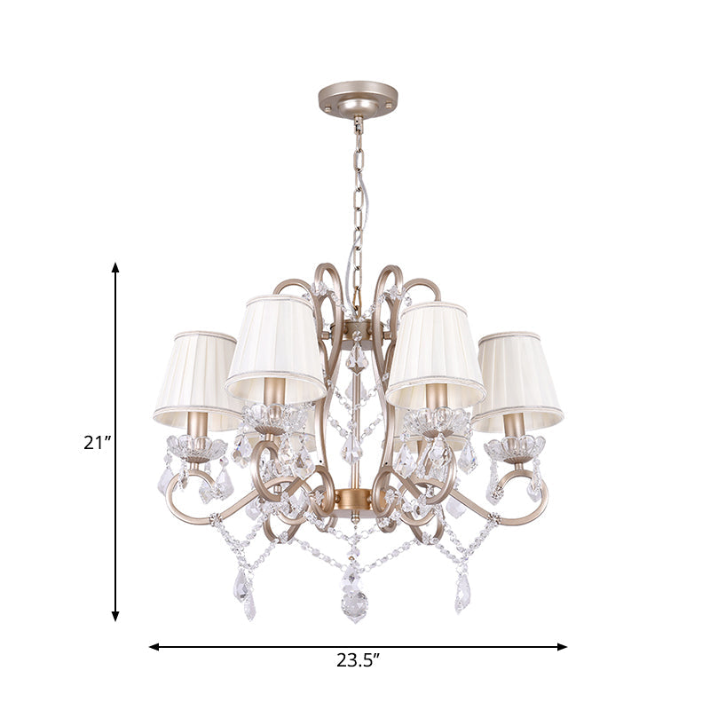 Hanging Lamp Kit: 6 Bulbs Conical Crystal Stands Traditional Brass Pendant Chandelier