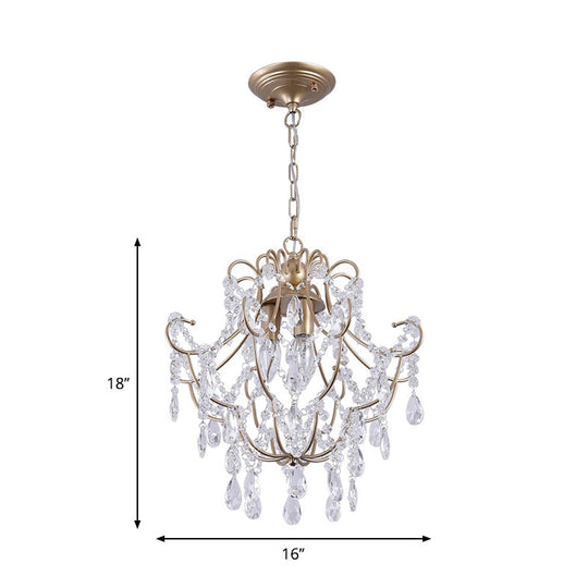 Contemporary Gold Crystal Chandelier With 3 Curved Arms - Suspension Lighting For Living Room