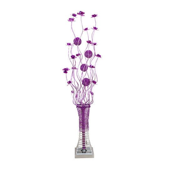 Twig Design Purple Led Floor Lamp - Artistic Aluminum Pagoda Flower Standing Light