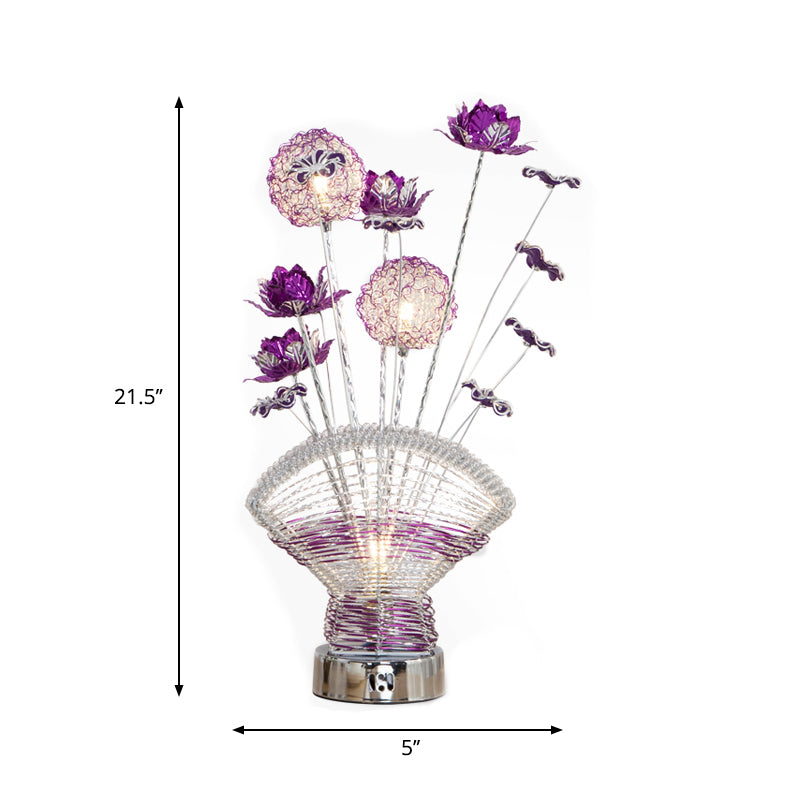Albaldah - Aluminum Table Lamp With Rose And Dandelion Decor