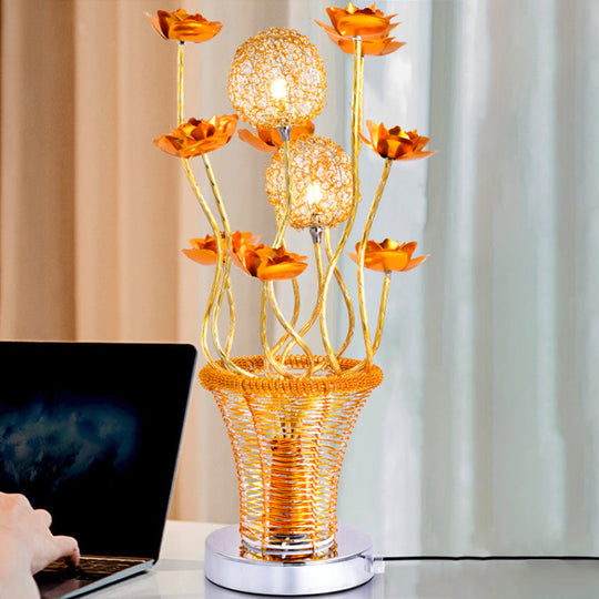 Zoey - Aluminum Basket-Like Desk Light Art Decor Bedside Led Vine Night Table Lamp With Blossom And