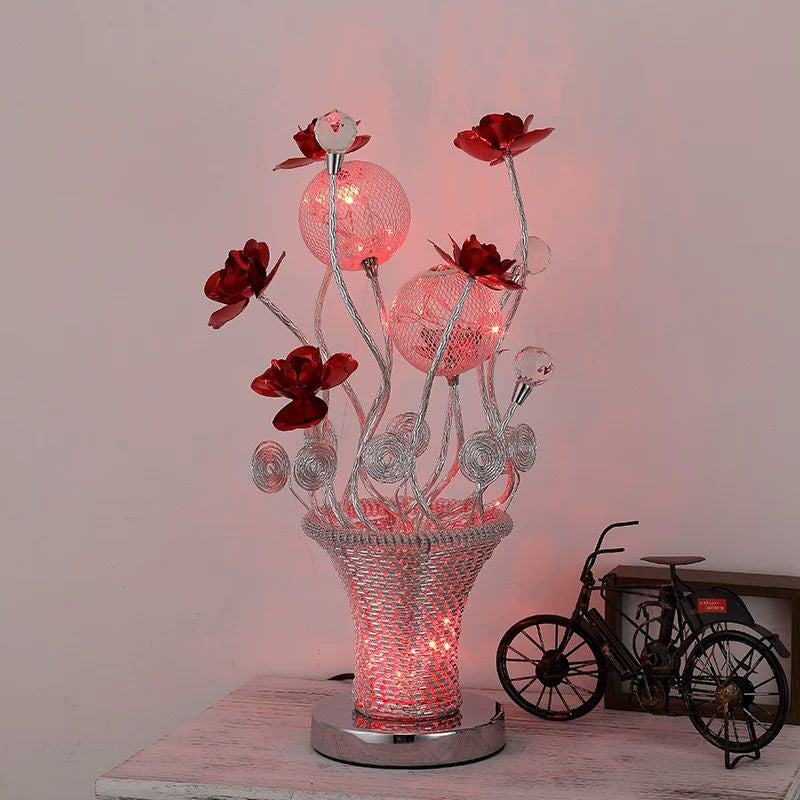Zoey - Aluminum Basket-Like Desk Light Art Decor Bedside Led Vine Night Table Lamp With Blossom And