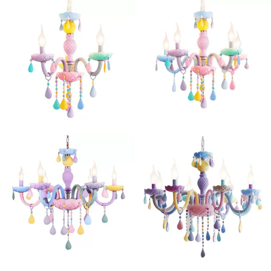 Girls Room Chandelier Lamp: Multicolor Pendant Lighting With Adjustable Chain And Candle Perfect For