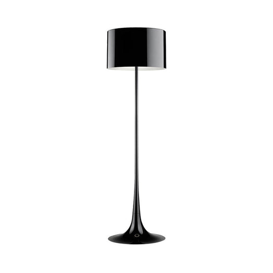 Modern Black/White Drum Shade Floor Lamp - 1-Light Aluminum Light 12/16 Width Ideal For Living Room