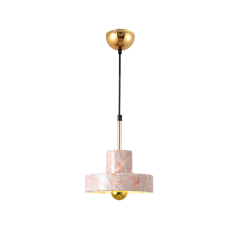Contemporary Marble Drum Pendant Lamp - 1 Light Hanging Ceiling Fixture For Bedroom In