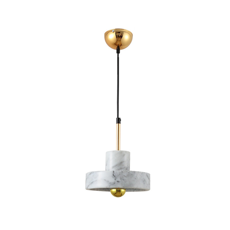 Contemporary Marble Drum Pendant Lamp - 1 Light Hanging Ceiling Fixture For Bedroom In