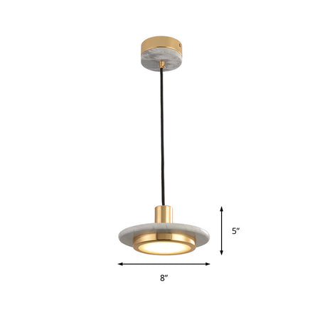 Modern Round Metal Pendant Light With Marble Ring - 1 White/Black/Green