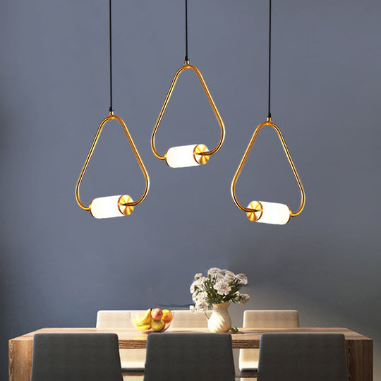 Minimalistic Led Pendant Light With White Glass Cylinder Shade - Brass Triangle/Round/Square Ceiling