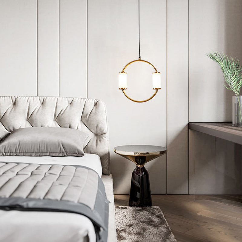 Minimalistic Led Pendant Light With White Glass Cylinder Shade - Brass Triangle/Round/Square Ceiling