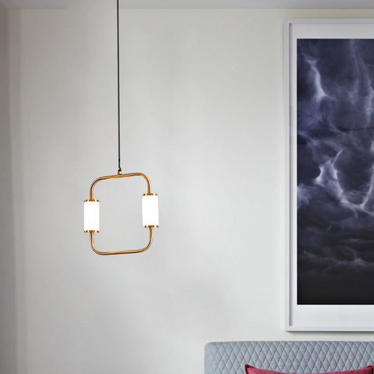 Minimalistic Led Pendant Light With White Glass Cylinder Shade - Brass Triangle/Round/Square Ceiling