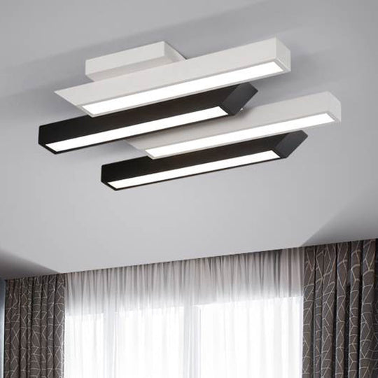 Contemporary 4 - Light Black Linear Semi Flush Light - Acrylic & Metal Ceiling Fixture (Warm/White)