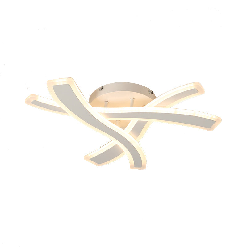 Modern Semi - Flush Acrylic Led Ceiling Light For Bedroom - Crossed Line Design Warm/White