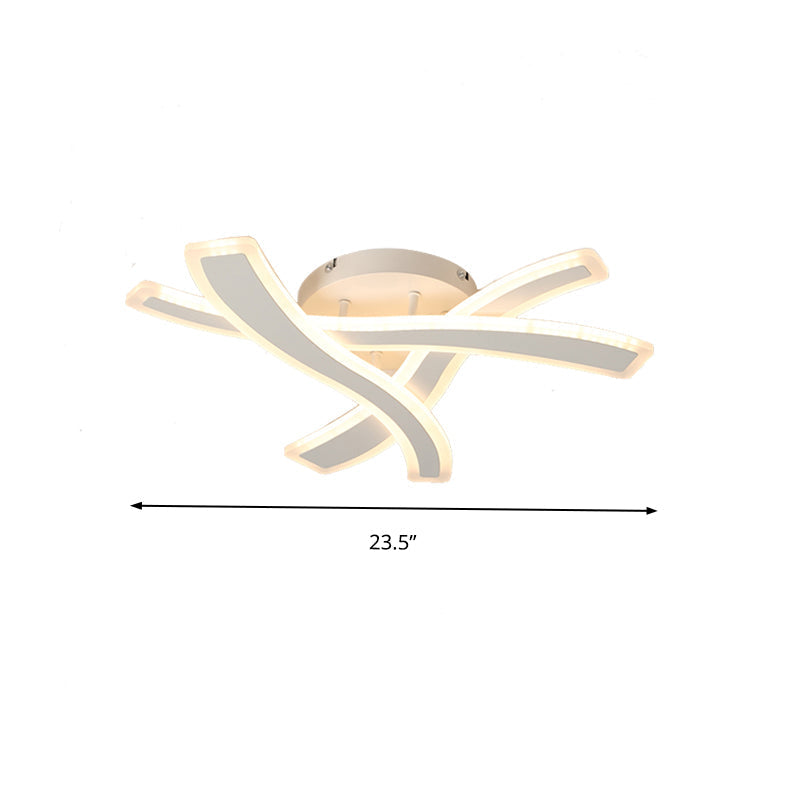 Modern Semi - Flush Acrylic Led Ceiling Light For Bedroom - Crossed Line Design Warm/White