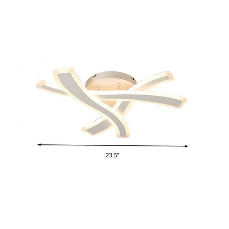 Modern Semi - Flush Acrylic Led Ceiling Light For Bedroom - Crossed Line Design Warm/White