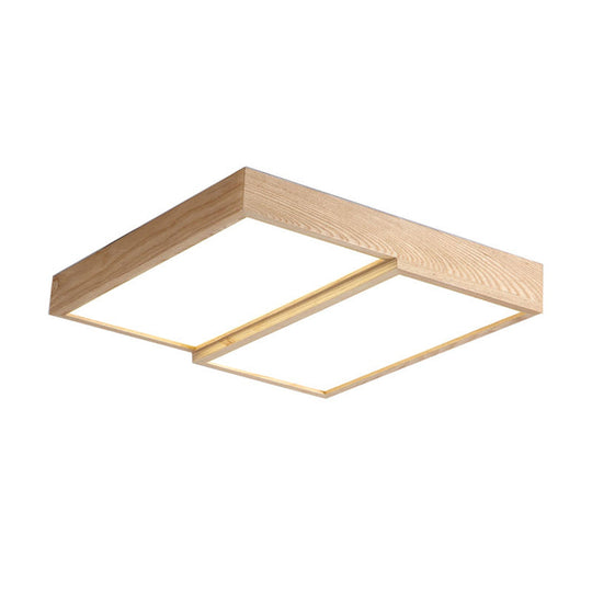 Modern Rectangular Wooden Flush Mount Ceiling Lamp - 2 - Light Warm/White Option Wide Sizes