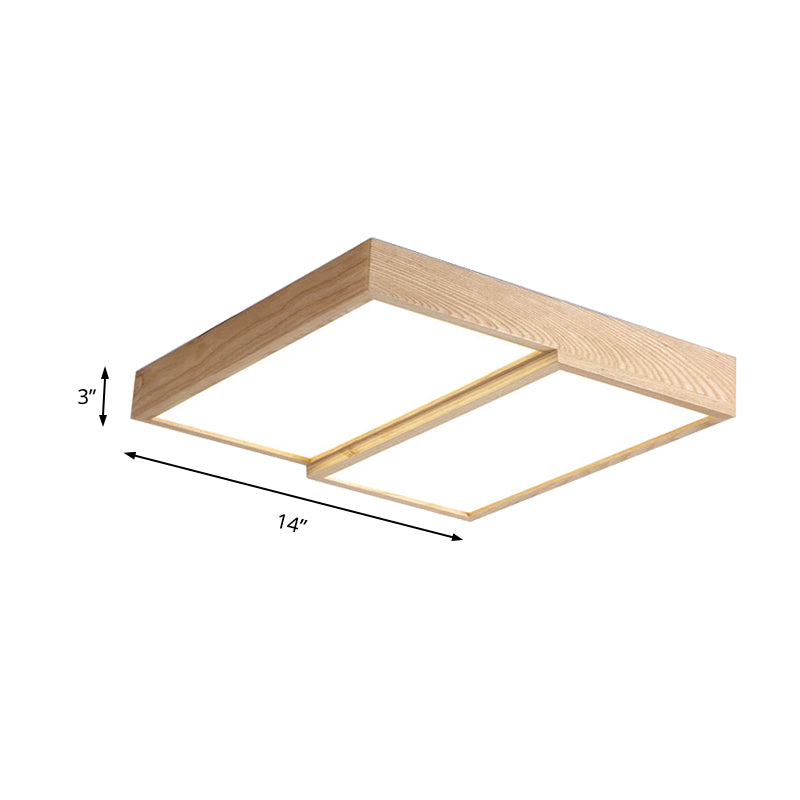 Modern Rectangular Wooden Flush Mount Ceiling Lamp - 2-Light Warm/White Option Wide Sizes Available