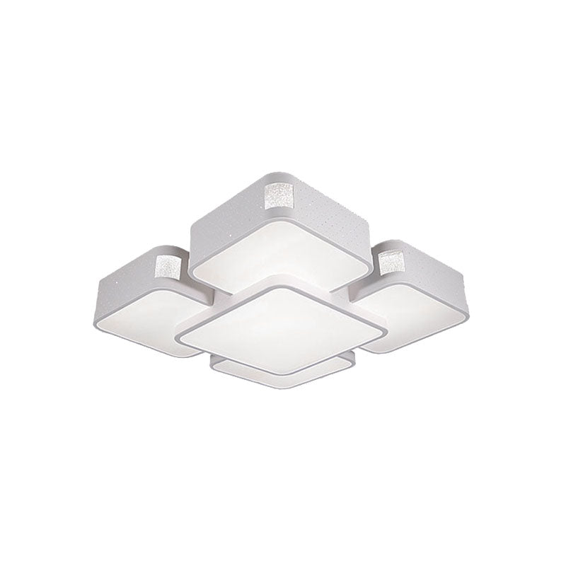 Contemporary Square Ceiling Mounted Led Pendant Light - 24’/37’ Wide Acrylic White Flush Mount