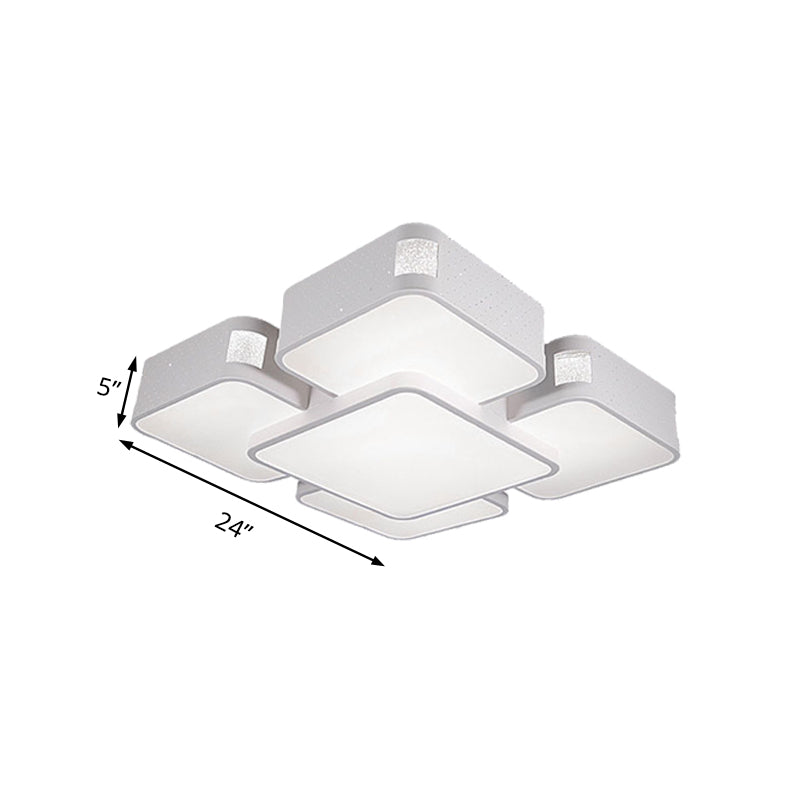 Contemporary Square Ceiling Mounted Led Pendant Light - 24’/37’ Wide Acrylic White Flush Mount