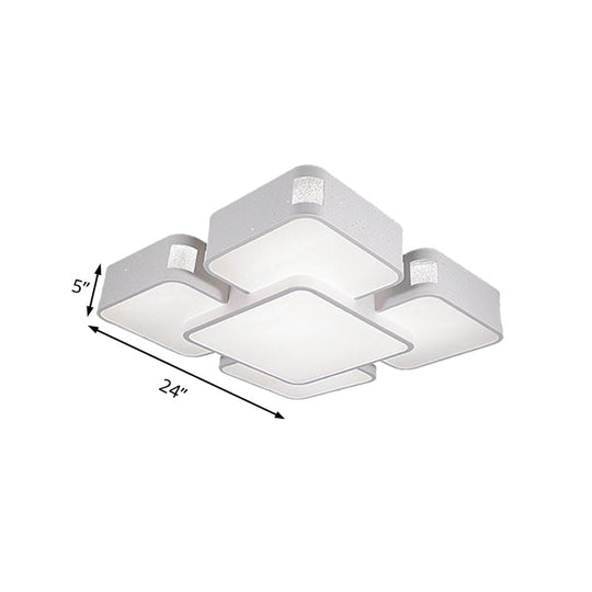 Contemporary Square Ceiling Mounted Led Pendant Light - 24’/37’ Wide Acrylic White Flush Mount