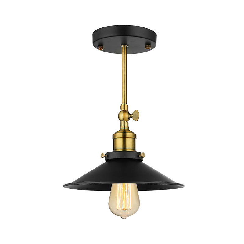 Vintage Black Metallic Semi - Flush Ceiling Light With Conical Bulb For Dining Room