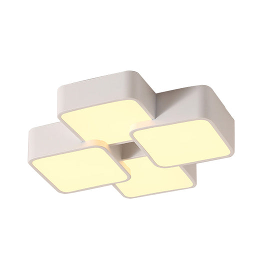 Modern Acrylic Flush Ceiling Light With Square Design - 4/6 Lights White Finish In Warm/White