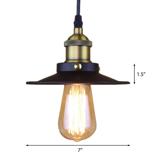 Stylish Retro Metal Shade Ceiling Pendant With 1 Bulb Ideal For Coffee Shops - Black 7’/8.5’ Width