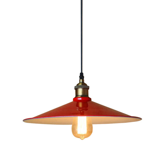 Vintage-Style Red Flared Shade Pendant Light For Bedroom Ceiling 1-Light Fixture With 12’/14’