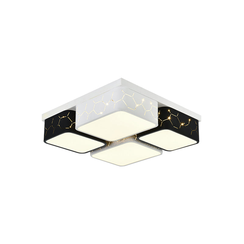 Contemporary Led Square Flush Ceiling Light In Black Acrylic Warm/White Lighting - Bedroom Mount
