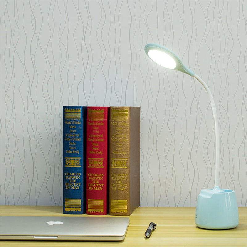 Multi-Colored Round Shade Desk Lamp With Usb Charging Led Reading Light And Pen Holder