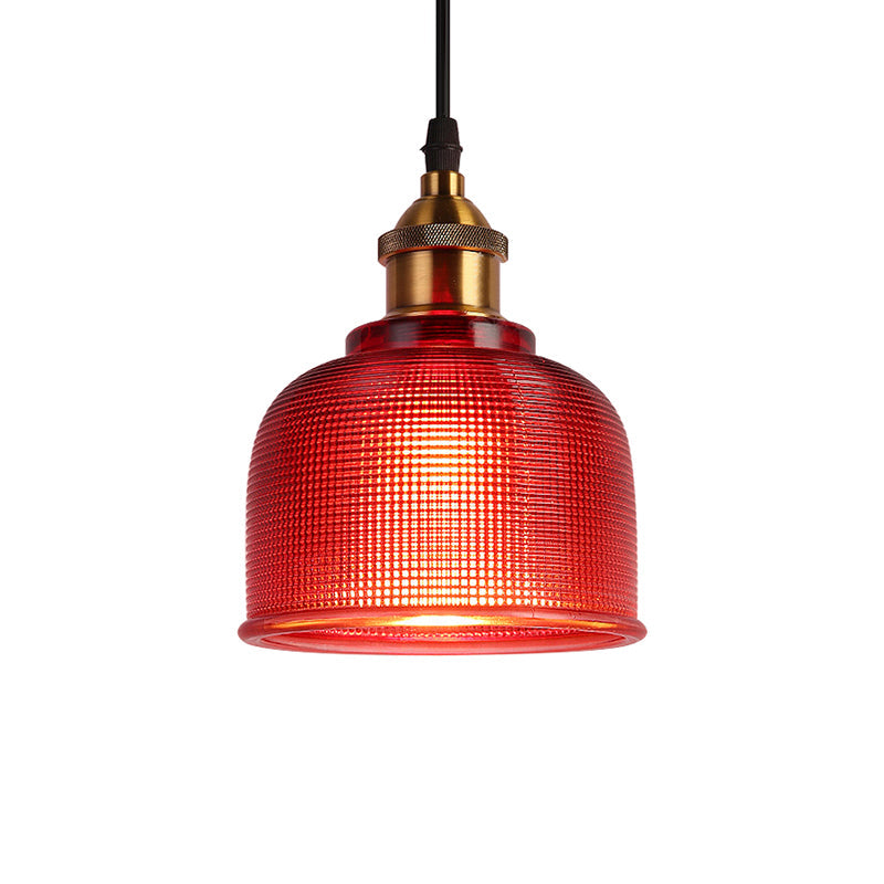 Industrial Brass Prismatic Glass Dome Pendant Light In Red/Bronze/Blue
