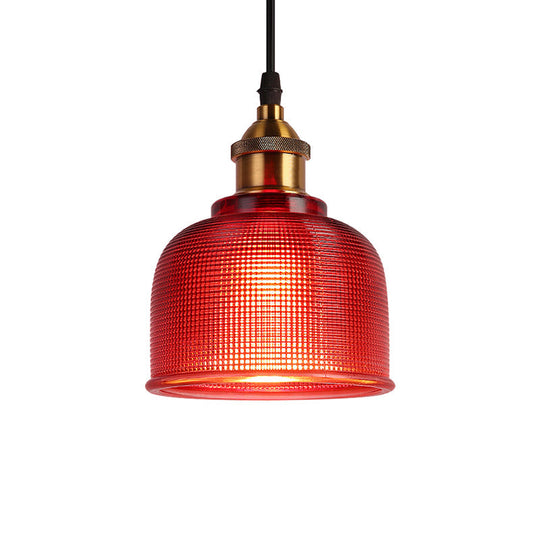 Industrial Brass Prismatic Glass Dome Pendant Light In Red/Bronze/Blue