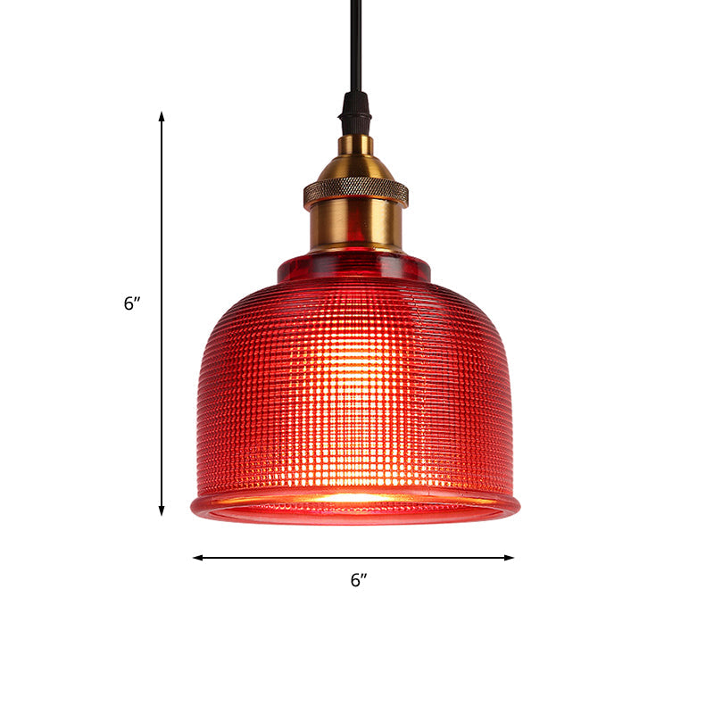 Industrial Brass Prismatic Glass Dome Pendant Light In Red/Bronze/Blue