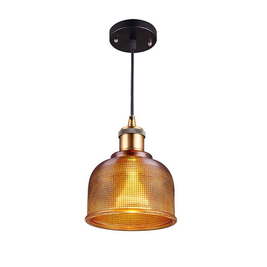 Industrial Brass Prismatic Glass Dome Pendant Light In Red/Bronze/Blue