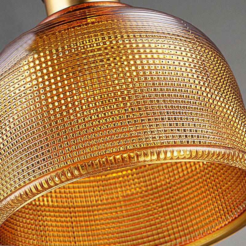 Industrial Brass Prismatic Glass Dome Pendant Light In Red/Bronze/Blue