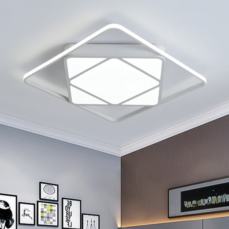 Modern Metal Rhombus Flush Mount Ceiling Light For Bedroom - Led White/Black Warm/White 18/23.5 Wide