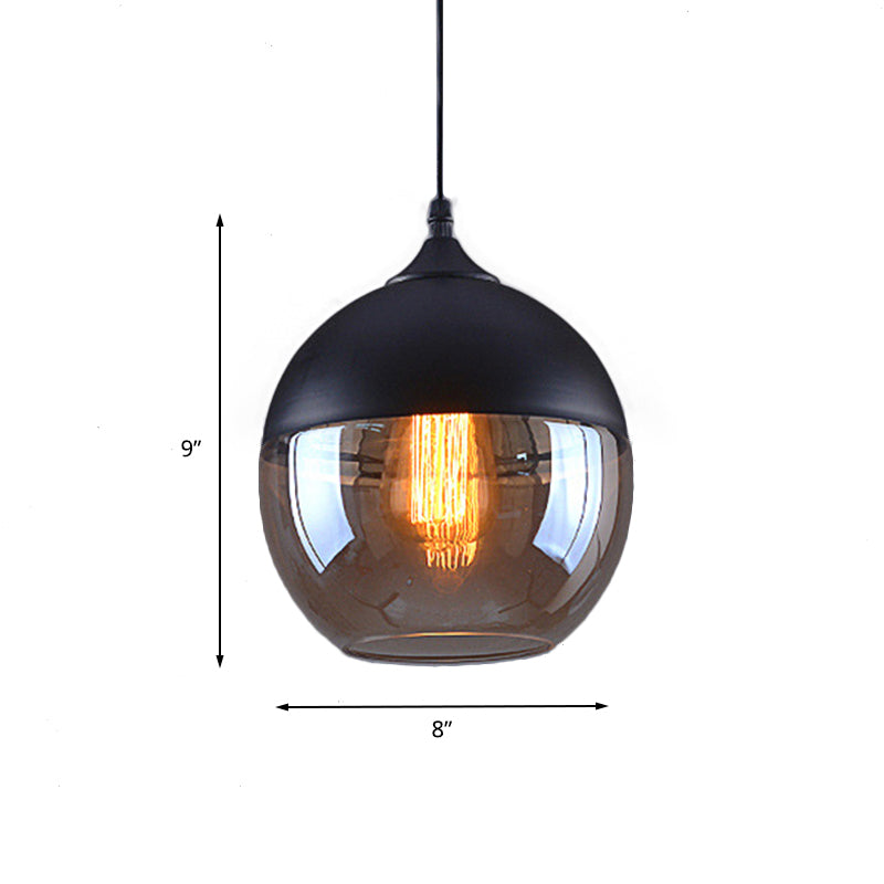 Industrial Cylinder Pendant Light With Brown Glass Shade - 1-Light Hanging Ceiling Fixture In Black