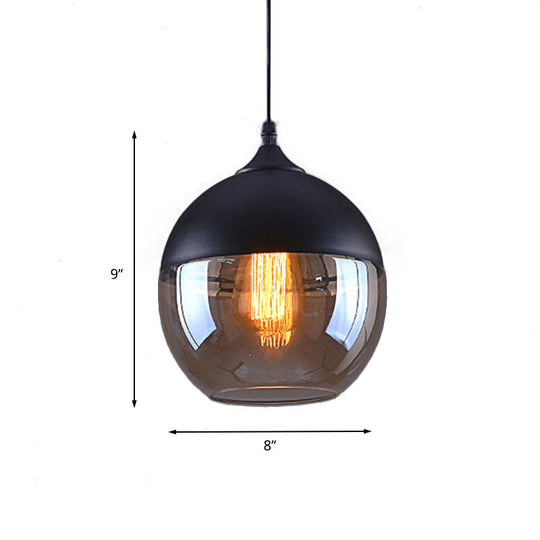 Industrial Cylinder Pendant Light With Brown Glass Shade - 1-Light Hanging Ceiling Fixture In Black