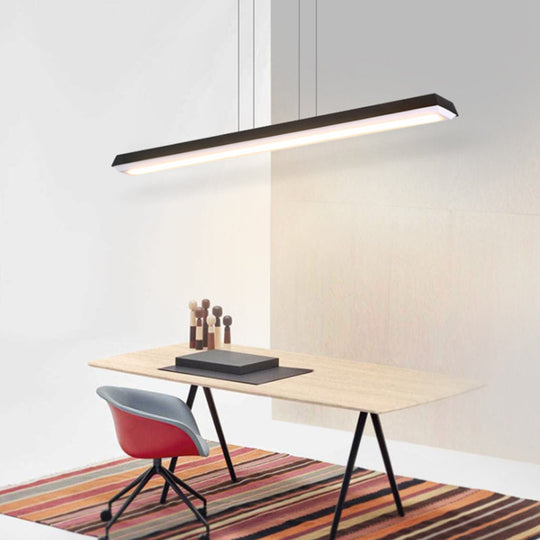 Sleek Modern Black Led Office Pendant Lighting Kit With Slim Rectangular Linear Metal Shade