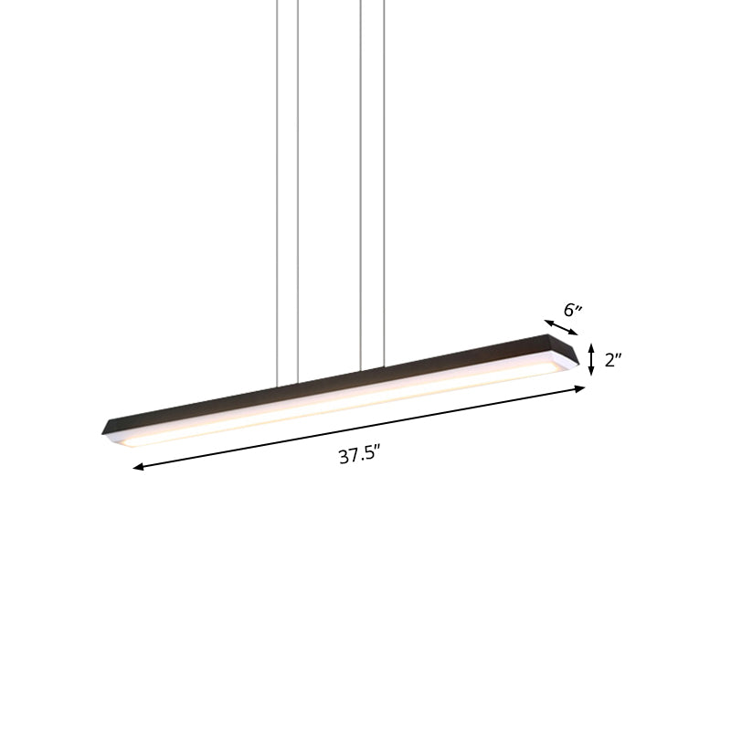 Sleek Modern Black Led Office Pendant Lighting - Stylish Slim Rectangular Linear Metal Shade Ideal