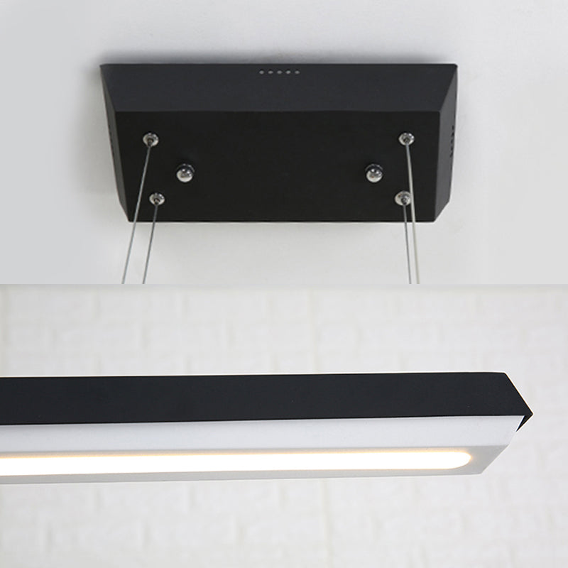 Sleek Modern Black Led Office Pendant Lighting - Stylish Slim Rectangular Linear Metal Shade Ideal