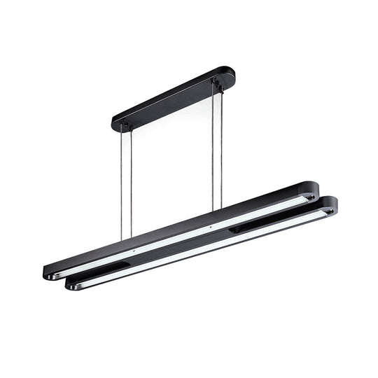 Contemporary Elongated Oval Metal Pendant Light - Led Black Hanging Ceiling In White/Warm/Natural