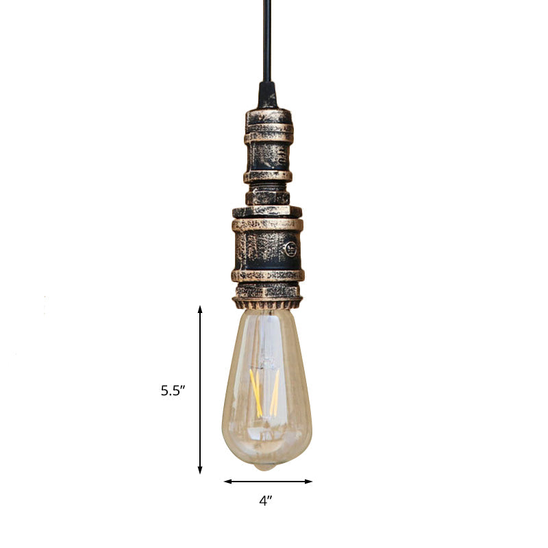 Rustic Black/Silver Wrought Iron Bare Bulb Hanging Light Fixture With Pipe - Bathroom Ceiling