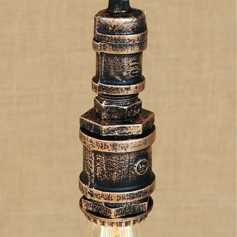 Rustic Black/Silver Wrought Iron Bare Bulb Hanging Light Fixture With Pipe - Bathroom Ceiling