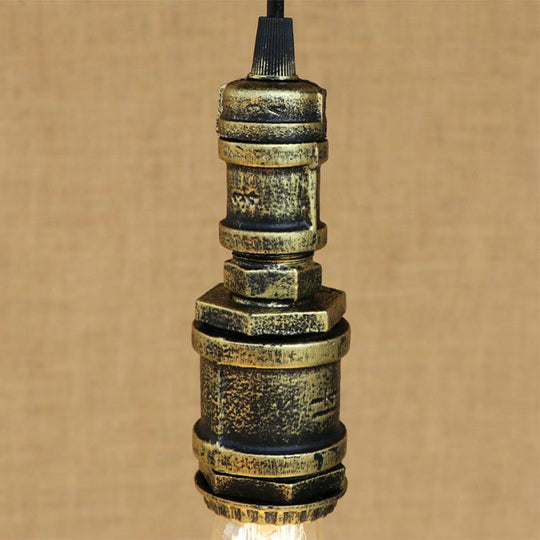 Rustic Black/Silver Wrought Iron Bare Bulb Hanging Light Fixture With Pipe - Bathroom Ceiling