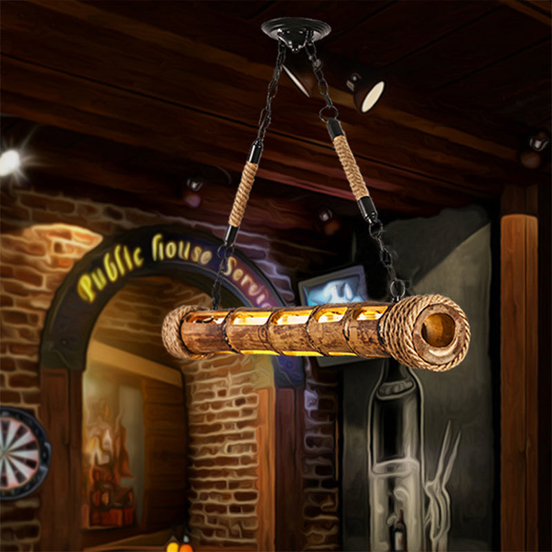 Bamboo Linear Pendant Light - Lodge Style Led Ceiling For Restaurants